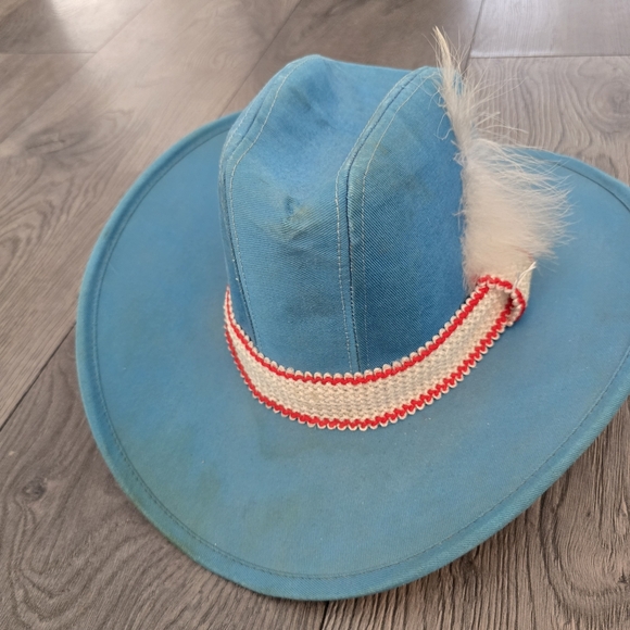 Vintage American Hat Blue Cowboy Hat With Feather - Picture 2 of 8